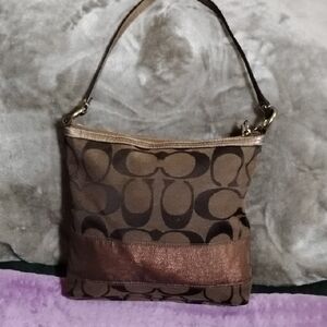 COACH Early 2,000s Signature Stripe Shoulder Bag Cavas Leather Bag